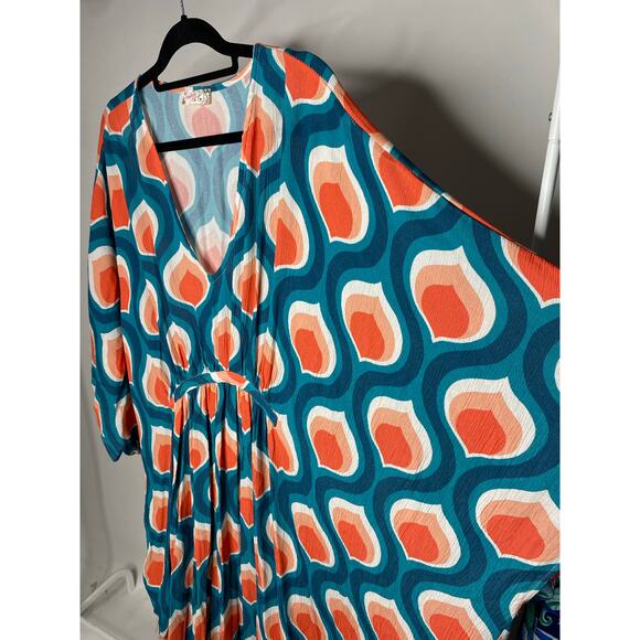 Free People Groovy Baby Maxi Kaftan Dress One Size Modern Rayon Long Colorful - Picture 3 of 8